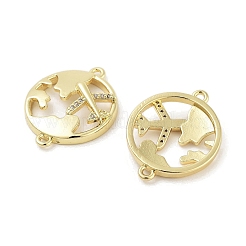 Rack Plating Brass Pave Clear Cubic Zirconia Plane with Map Connector Charms&nbsp;KK-Z064-43G