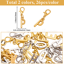 52Pcs 2 Colors Alloy Letter A~Z Pendant Decorations&nbsp;HJEW-BM0001-69