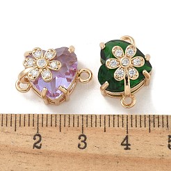 Brass Pave Faceted Glass Heart Connector Charms&nbsp;KK-G517-12G