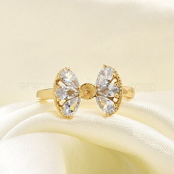 Adjustable Rack Plating Brass Micro Pave Cubic Zirconia Cuff Finger Rings for Women&nbsp;RJEW-M027-02G-01