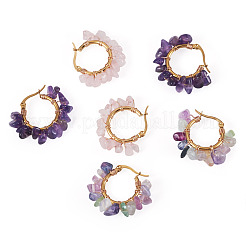 3 Pairs 3 Styles Natural Gemstone Chips Braided Hoop Earrings&nbsp;EJEW-TADJ00003