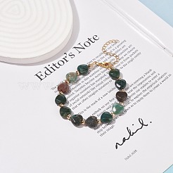 Natural Indian Agate Heart Beaded Bracelet&nbsp;BJEW-JB08697-02