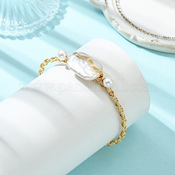 Twisted Wire Wrapped Natural Baroque Keshi Pearl Cuff Bangles for Women&nbsp;BJEW-JB13961