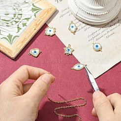 6Pcs 6 Styles Brass Micro Pave Clear Cubic Zirconia & Natural Shell Evil Eye Links Connector Charms&nbsp;KK-CJ0003-44