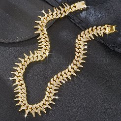 Brass Crystal Rhinestone Thorns Spike Cuban Link Chain Necklaces for Men&nbsp;FS-WG31A8F-03