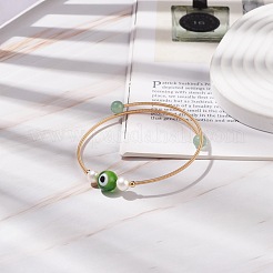 Natural Green Aventurine & Evil Eye Lampwork & Natural Pearl Beaded Bangle&nbsp;BJEW-JB08463-05