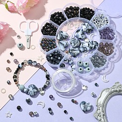 DIY Beaded Stretch Bracelet with Alloy Moon Charms Making Kits&nbsp;DIY-YW0008-87