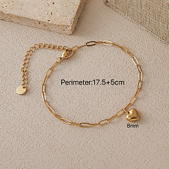 304 Stainless Steel Heart Charm Paperclip Chain Bracelets for Women&nbsp;UC6740-1