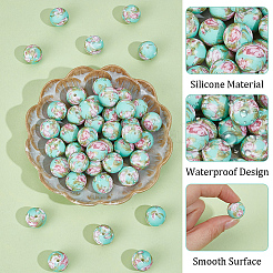 60Pcs Round with Pattern Food Grade Eco-Friendly Silicone Focal Beads&nbsp;SIL-PA0001-34C