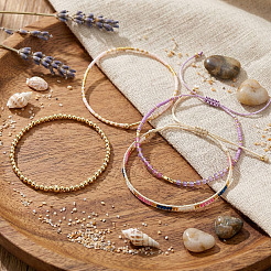 4Pcs 4 Styles Adjustable Glass Seed Beads & Natural Amethyst Beads Braided Bead Bracelets&nbsp;VW6541-2