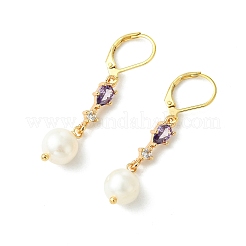Brass Micro Pave Cubic Zirconia Leverback Earrings&nbsp;EJEW-JE07278