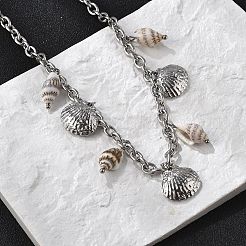 Summer Beach 304 Stainless Steel & Shell Pendant Necklaces&nbsp;NJEW-Z061-09P