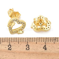 Heart with Butterfly Brass Micro Pave Clear Cubic Zirconia Stud Earrings&nbsp;EJEW-D305-01G