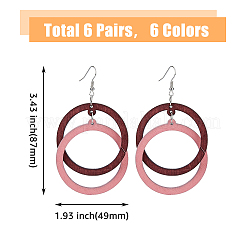 6 Pairs 6 Colors Wood Double Ring Dangle Earrings with Iron Pins for Women&nbsp;EJEW-FI0002-38