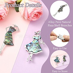2Pcs 2 Styles Alloy Pave Natural Paua Shell Brooches&nbsp;JEWB-CJ0001-79