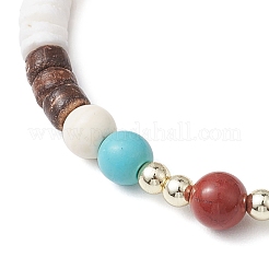 4Pcs 4 Styles Round Natural Red Jasper & Synthetic Turquoise & White Shell & Coconut Beaded Stretch Bracelet Sets&nbsp;BJEW-JB10812
