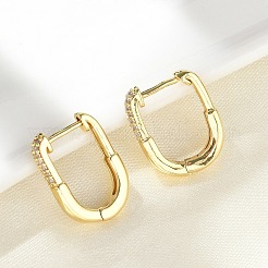 Oval Brass Micro Pave Clear Cubic Zirconia Hoop Earrings&nbsp;EJEW-D311-011G