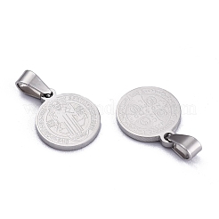Non-Tarnish Flat Round with San Benito & Word 304 Stainless Steel Charms&nbsp;STAS-I036-03C