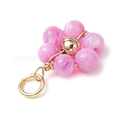 Dyed Natural Shell & Brass Round Beaded Flower Pendants&nbsp;PALLOY-JF03462
