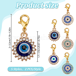 10Pcs 5 Style Evil Eye Alloy Rhinestone Badge Reel Pendant Decoration&nbsp;HJEW-DR00046
