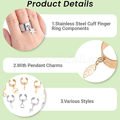 10Pcs 304 Stainless Steel Open Cuff Rings&nbsp;RJEW-SC00002