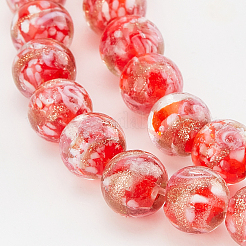 Handmade Inner Flower Gold Sand Lampwork Round Bead Strands&nbsp;LAMP-OC0001-39
