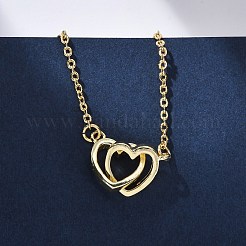 Interlocking Heart Brass Micro Pave Clear Cubic Zirconia Pendant Necklaces for Women&nbsp;NJEW-M103-01G