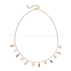 Brass Butterfly & Glass Rectangle Tassel Bib Necklaces for Women&nbsp;NJEW-JN05799