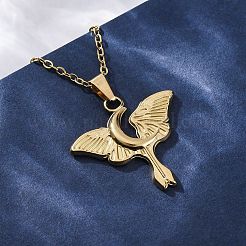 Moon Moth 304 Stainless Steel Pendant Necklaces&nbsp;NJEW-M096-22G