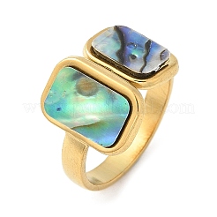 Rectangle 304 Stainless Steel Paua Shell Cuff Rings for Women&nbsp;X-RJEW-G346-04G-01