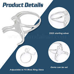 Rhodium Plated Sterling Silver Triangle Open Cuff Ring Components&nbsp;STER-BC0002-33