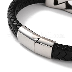 Men's Braided Black PU Leather Cord Bracelets&nbsp;BJEW-K243-22AS