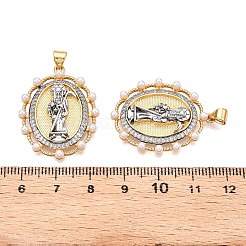 Brass Micro Pave Cubic Zirconia with ABS Imitation Pearl Pendants&nbsp;KK-T070-19G