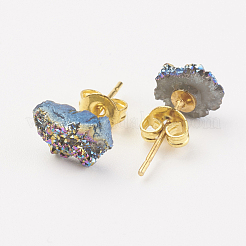 Electroplate Natural Druzy Agate Stud Earrings&nbsp;EJEW-F128-04