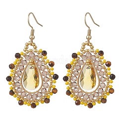 Teardrop Seed Beads & Glass Woven Dangle Earrings&nbsp;EJEW-MZ00682-03