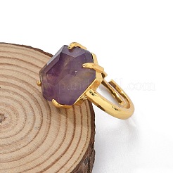 Hexagon Natural Amethyst Finger Rings&nbsp;RJEW-B113-02G-06