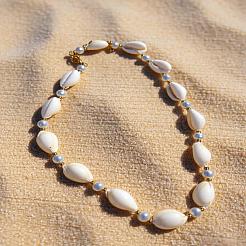 Bohemian Summer Beach Vacation Ocean Natural Cowrie Shell & Faux Pearl Beaded Necklaces&nbsp;HB1516