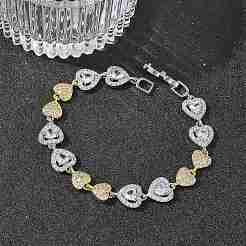 Heart Micro Pave Clear Cubic Zirconia Link Chain Bracelets for Women&nbsp;BJEW-C156-08B-PG