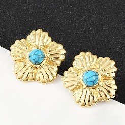 304 Stainless Steel Synthetic Turquoise Stud Earrings for Women&nbsp;EJEW-U046-15G