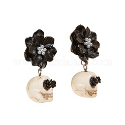 Flower with Skull Acrylic & Plastic Pearl Dangle Stud Earrings&nbsp;FS-WG9B583-01