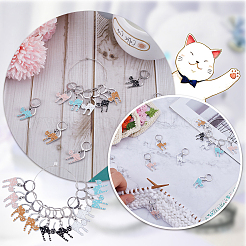 20Pcs 5 Colors Cat Shape Alloy Enamel Pendant Locking Stitch Markers&nbsp;HJEW-SC00032