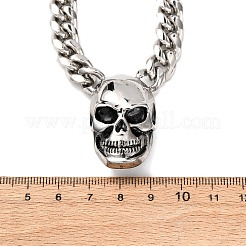 304 Stainless Steel Skull Pendant Cuban Link Chain Necklaces Hand Polished&nbsp;NJEW-C099-06AS
