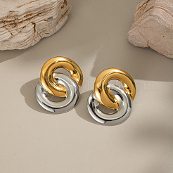 304 Stainless Steel Two Tone Double Circle Stud Earrings&nbsp;IU4177