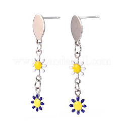 Flower Enamel Long Dangle Stud Earrings&nbsp;EJEW-N049-03B