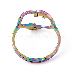 Ion Plating(IP) 201 Stainless Steel Hand Hug Heart Adjustable Ring for Women&nbsp;RJEW-K238-05M