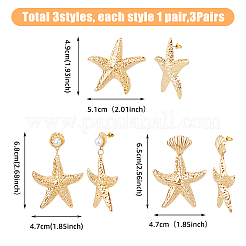 3 Pairs 3 Style Alloy Starfish Dangle Stud Earrings with Plastic Pearl Beaded&nbsp;EJEW-FI0002-95