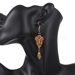 Teardrop Natural Tiger Eye & Glass Beaded Dangle Earrings&nbsp;EJEW-MZ00686-01