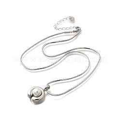 304 Stainless Steel Pave Shell Pearl Flat Round Pendant Necklaces for Women&nbsp;NJEW-U031-02P