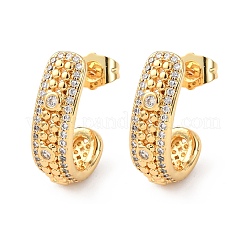 Brass Micro Pave Clear Cubic Zirconia J-Shaped Stud Earrings&nbsp;EJEW-B153-18G