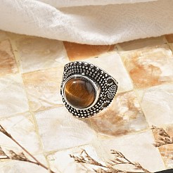 Natural Tiger Eye Adjustable Rings&nbsp;RJEW-I108-03AS-14